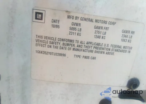 1996 Cadillac Deville from USA, damaged, VIN 1G6KD52Y0TU228996